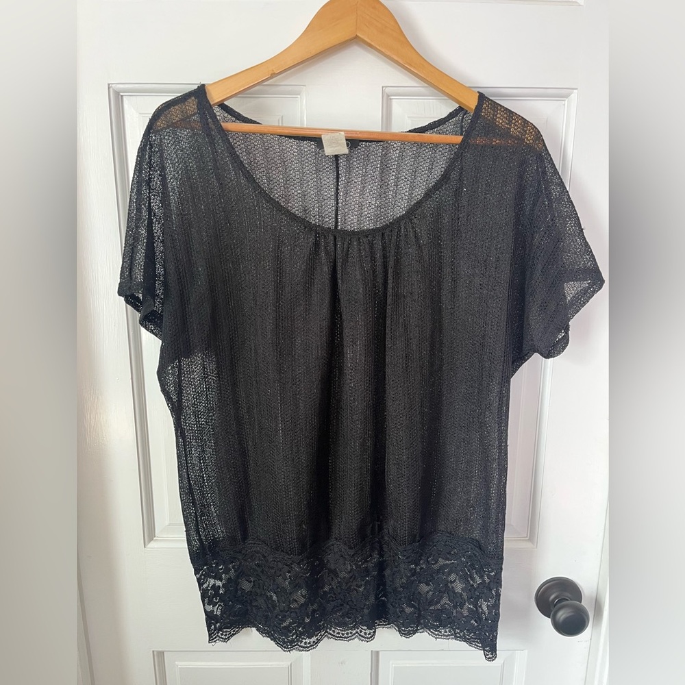 Sheer black blouse with silvery sparkle - size 1XL